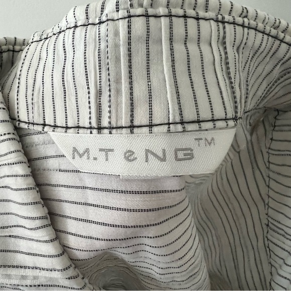 Womens button down collared shirt dress white black stripes pleated size large - Picture 11 of 11